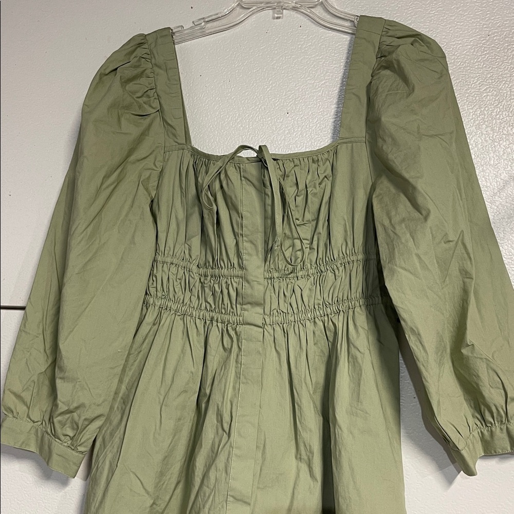 J CREW WOMENS CINCHED WAIST COTTON POPLIN DRESS GREEN 12 PETITE BG485 - Picture 4 of 9